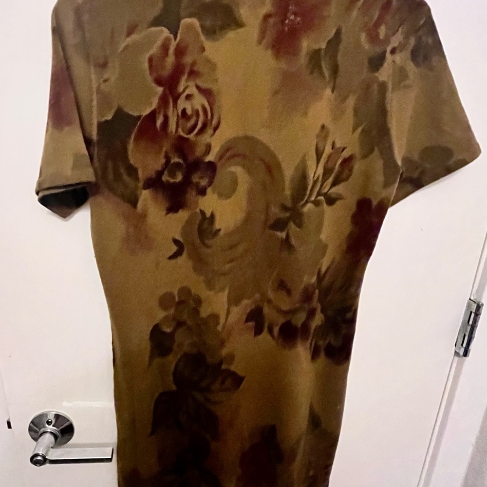Nina Leonard Brown and Red Sheath Dress with Dolman Sleeves